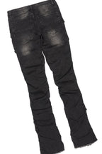 Amina Black Washed T-Shirt Stacked Flare Jean Set