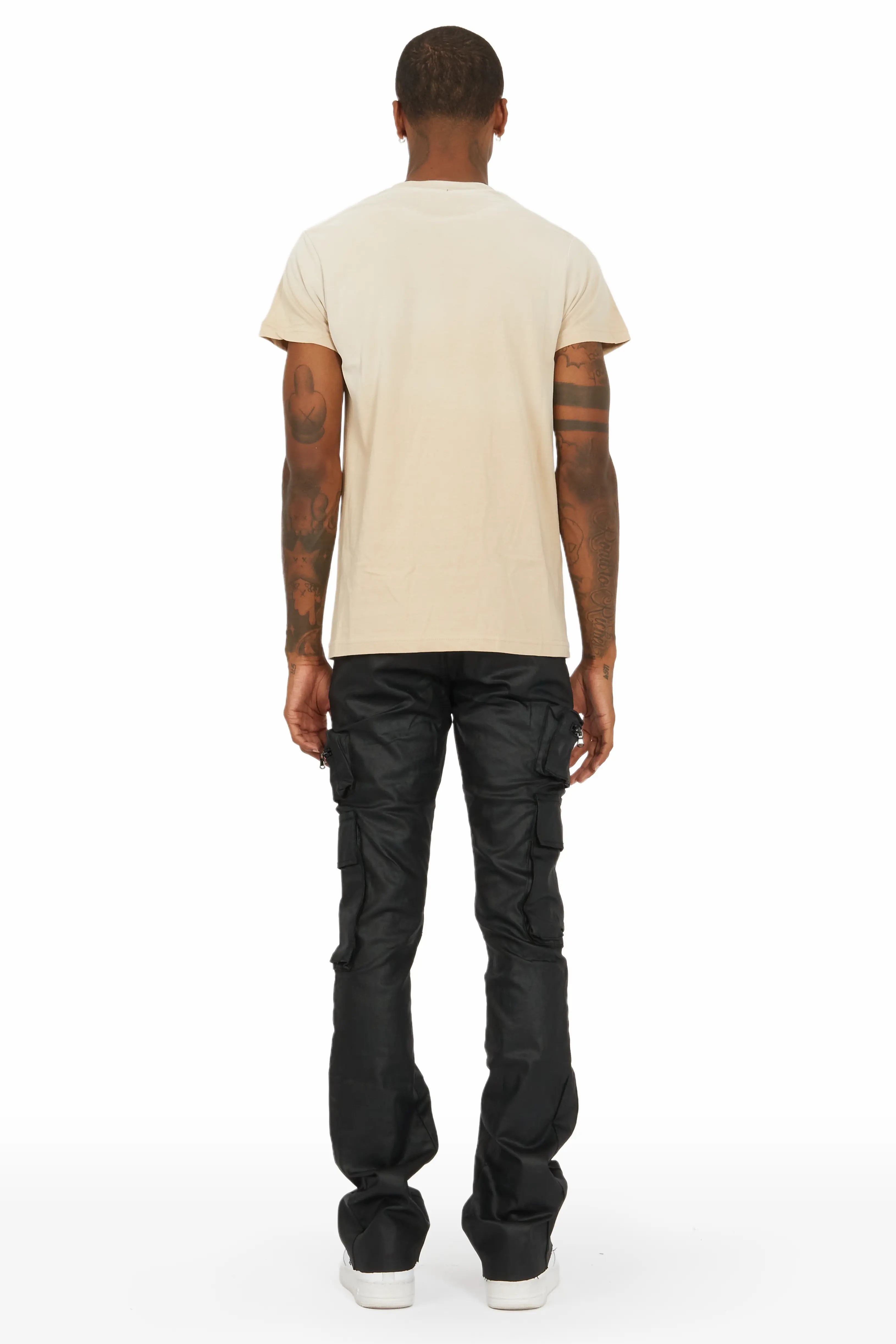 Ritz Black Coated Stacked Flare Jean