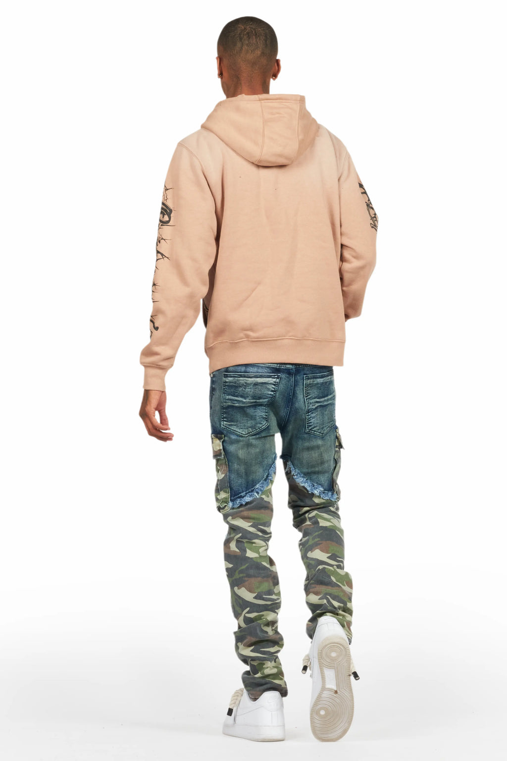 Bedros Khaki Graphic Distressed Hoodie