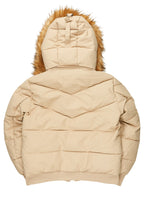 Langston Beige Puffer Jacket with Fur Hood