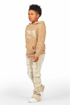 Boys Andros Brown/Tan Mohair Hoodie/Stacked Flare Jean Set