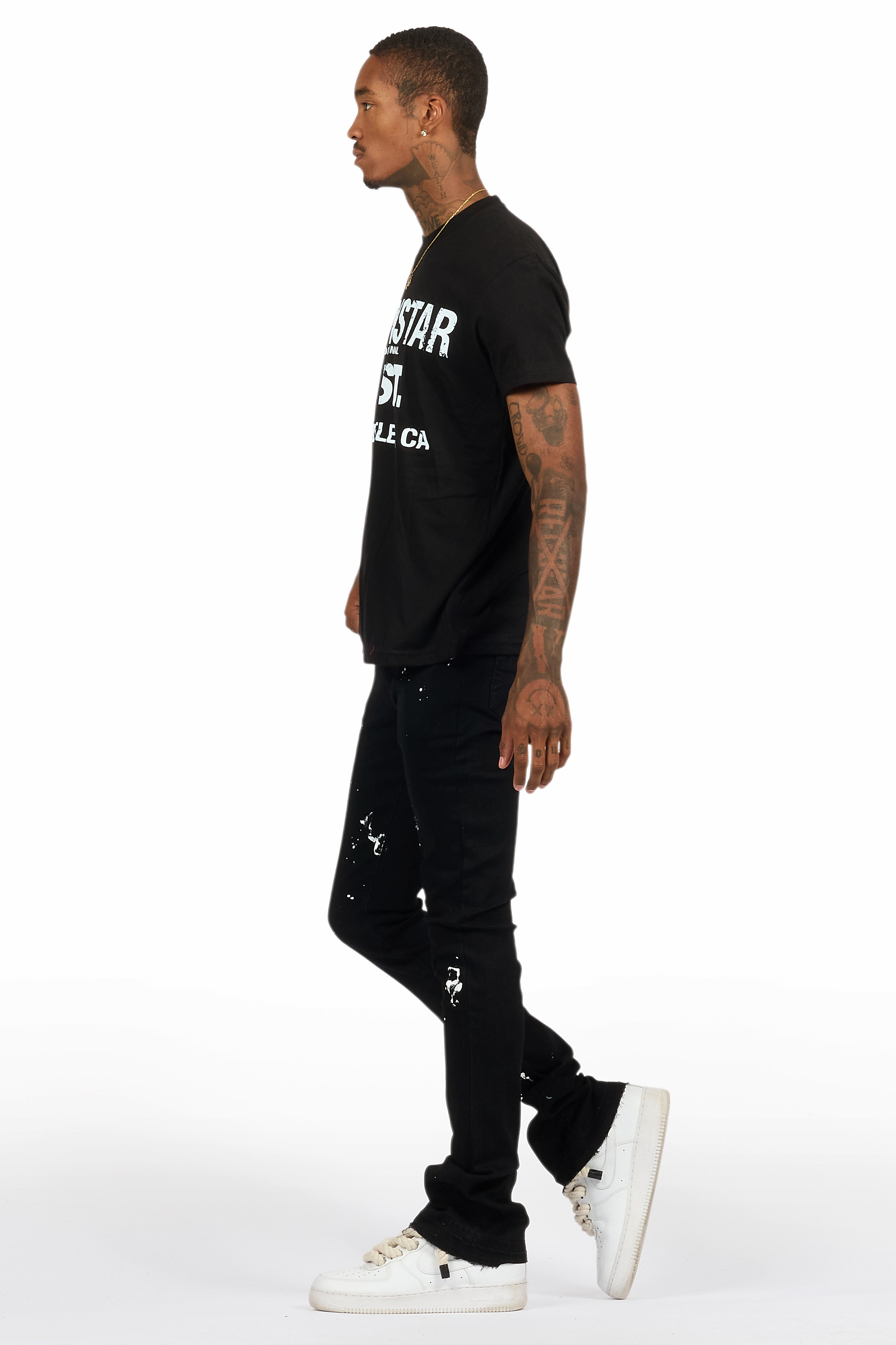 Lake Black/White T-Shirt/Dag Stacked Flare Jean Set