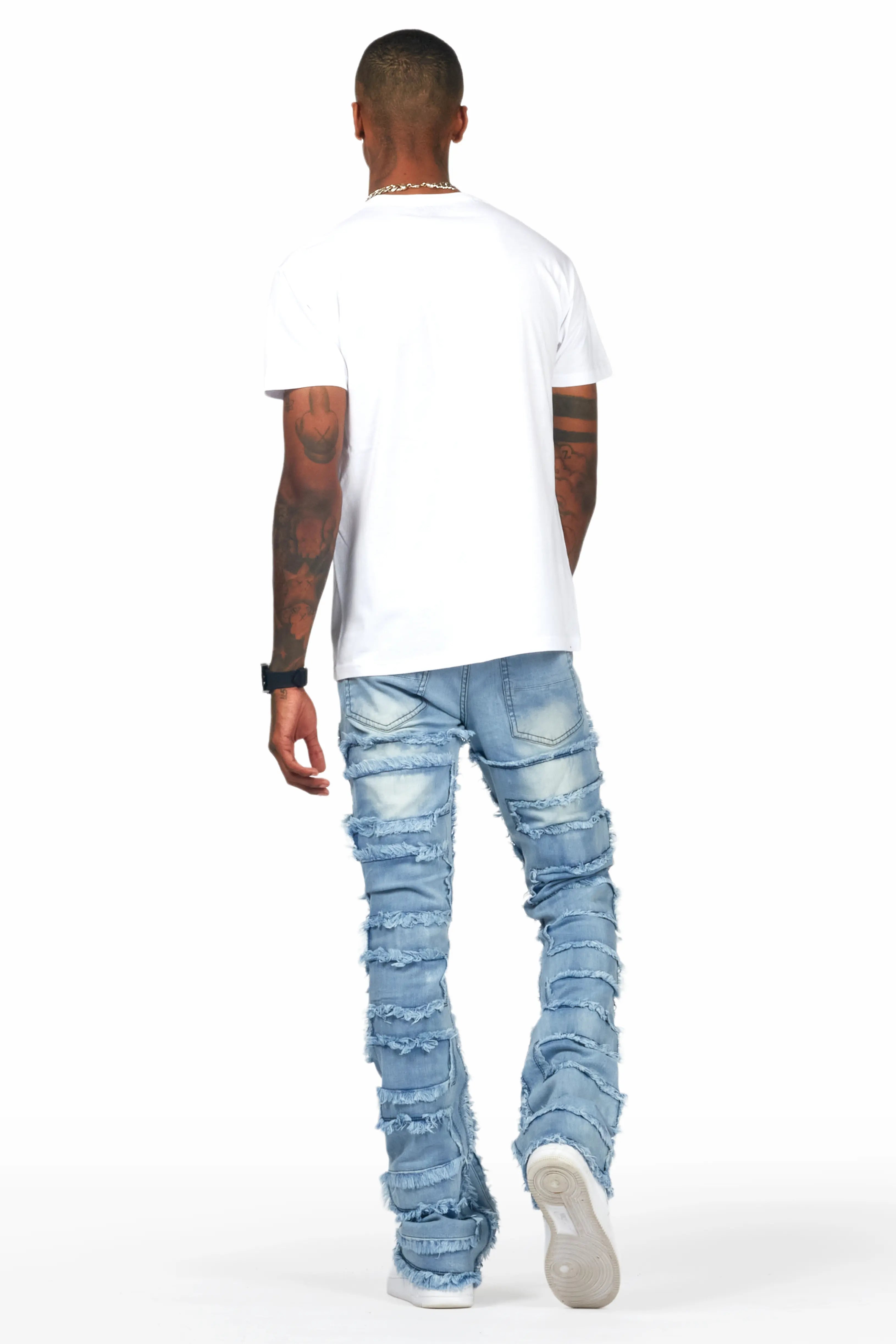 Hard Life White T-Shirt & Arne Blue Stacked Flare Jean Bundle