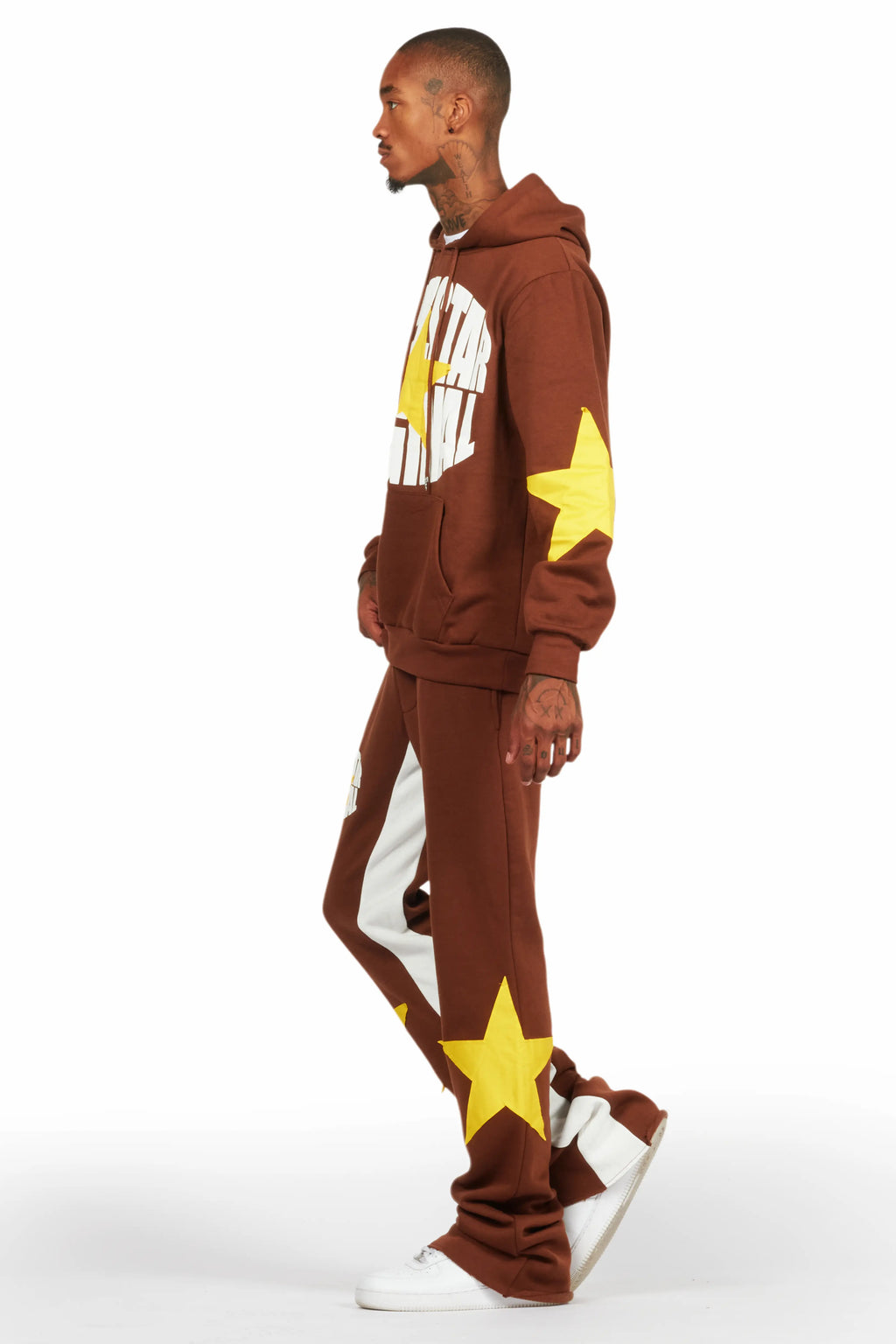 States Brown Baggy Stacked Hoodie Track Set