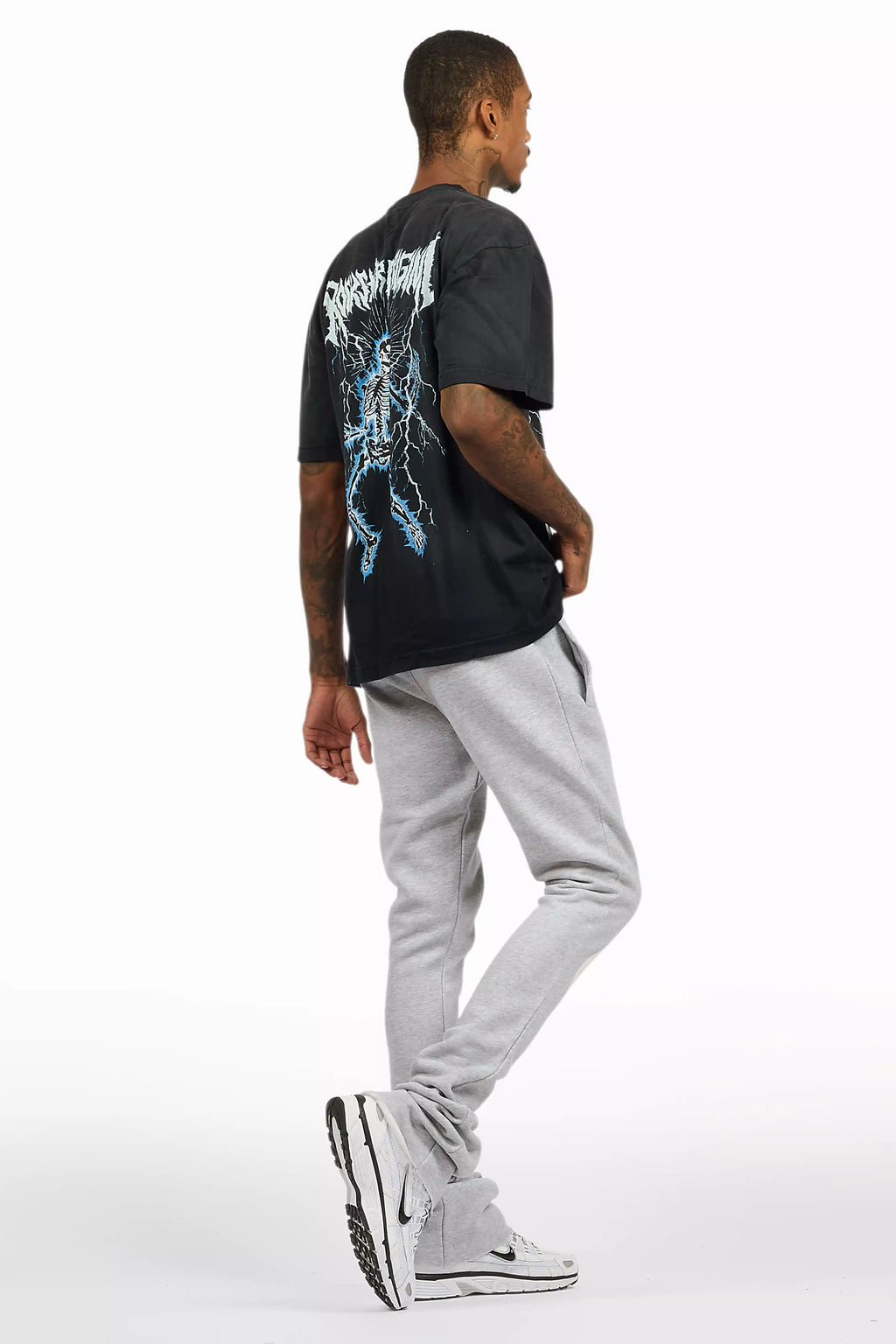 Exodus Charcoal Grey T-Shirt/Stacked Flare Track Pant Set