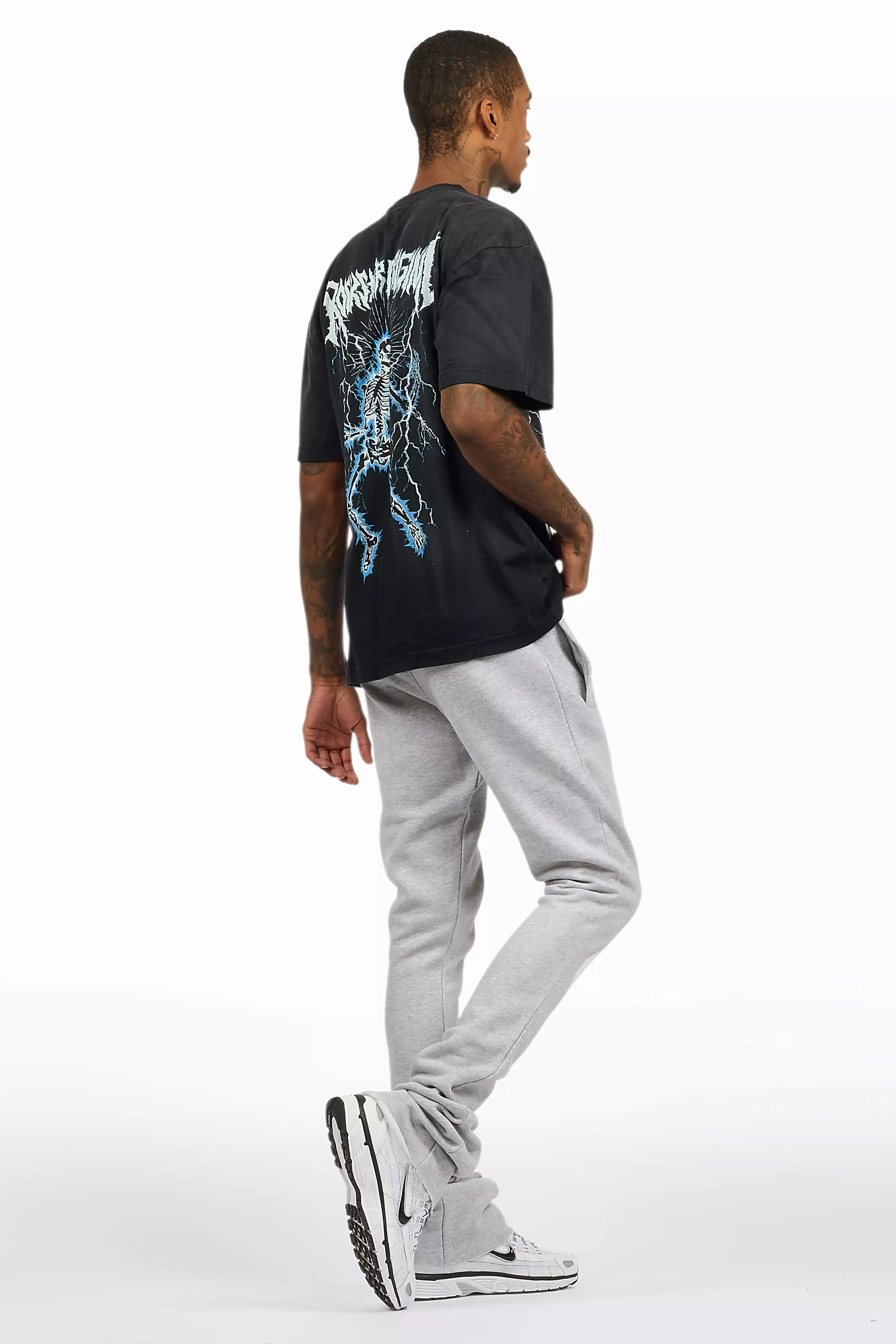 Exodus Charcoal Grey T-Shirt/Stacked Flare Track Pant Set
