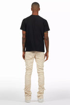 Gentry Light Beige Stacked Flare Jean