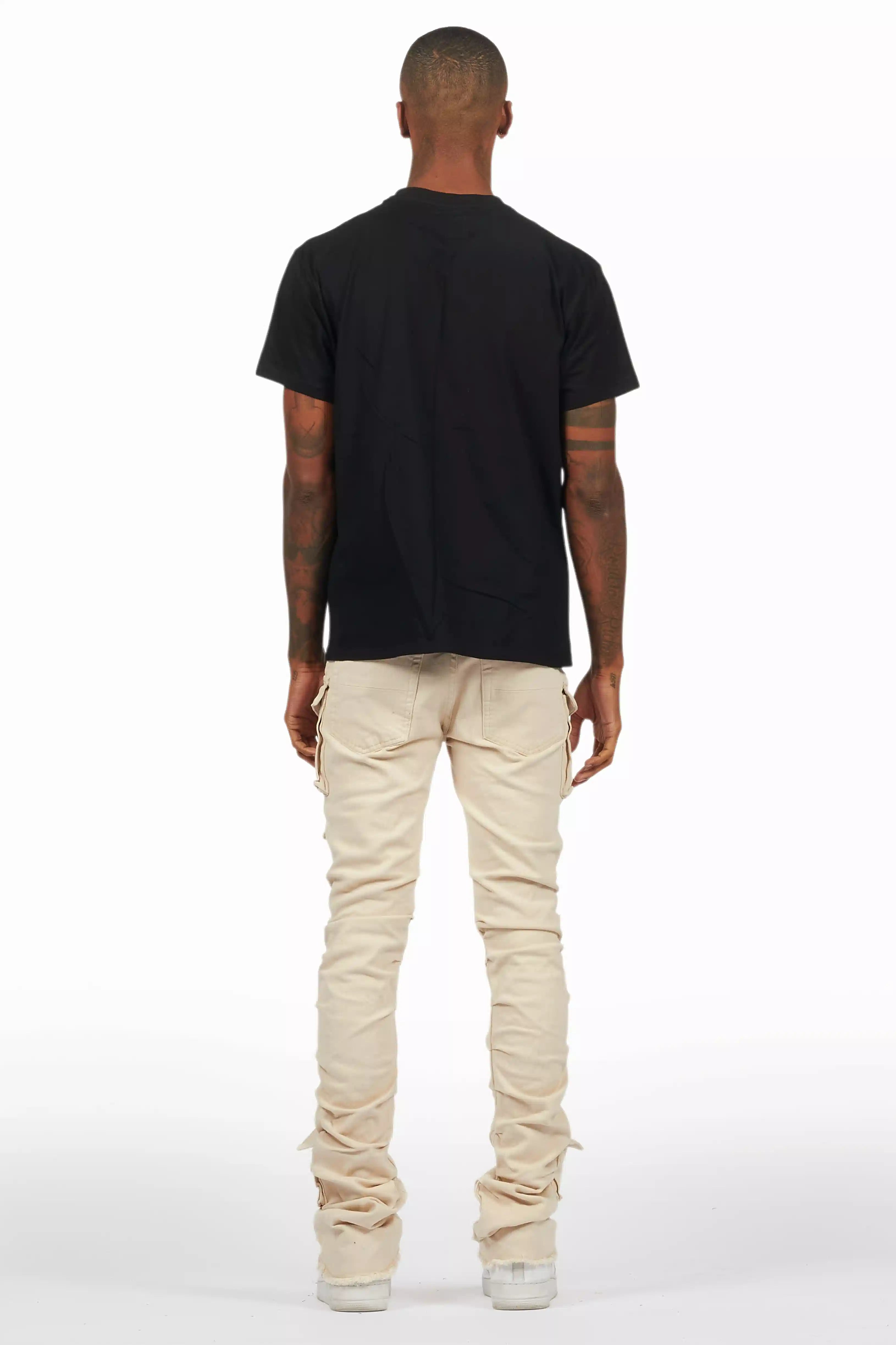 Gentry Light Beige Stacked Flare Jean