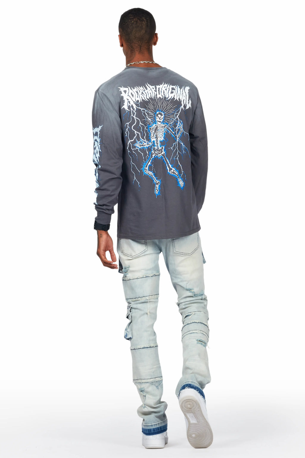 Folant Light Blue Stacked Cargo Flare Jean