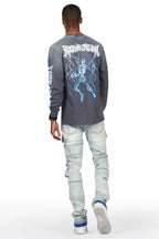 Folant Light Blue Stacked Cargo Flare Jean