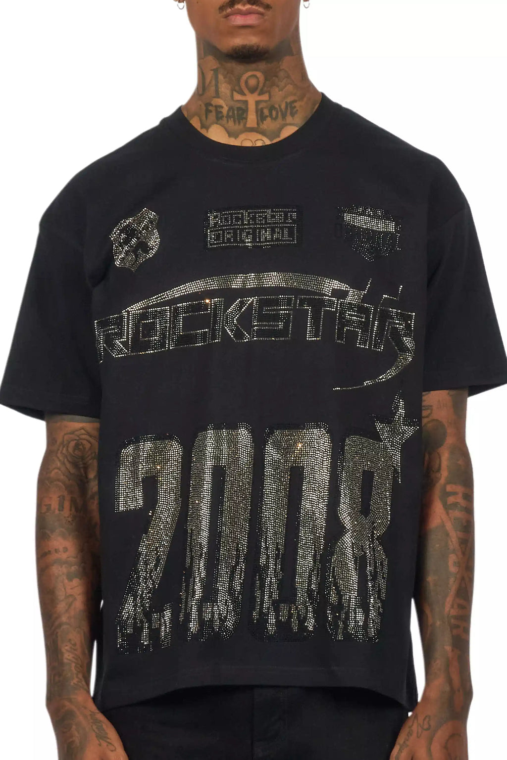 Amos 2.0 Black/Grey Graphic Rhinestone T-Shirt