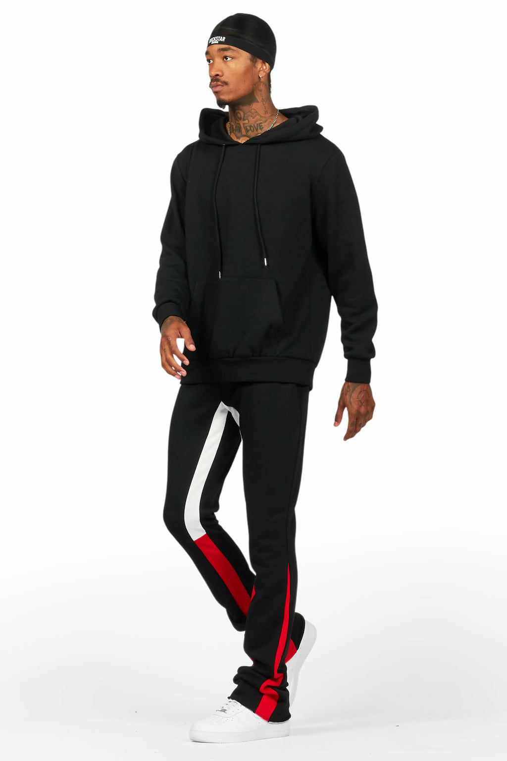 Basic Black/Red Hoodie/Stacked Flare Track Set