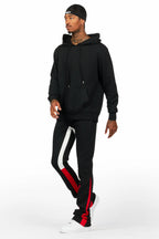 Basic Black/Red Hoodie/Stacked Flare Track Set