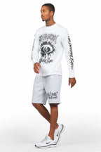 All Seeing Eyes White/Grey Long Sleeve T-Shirt Short Set