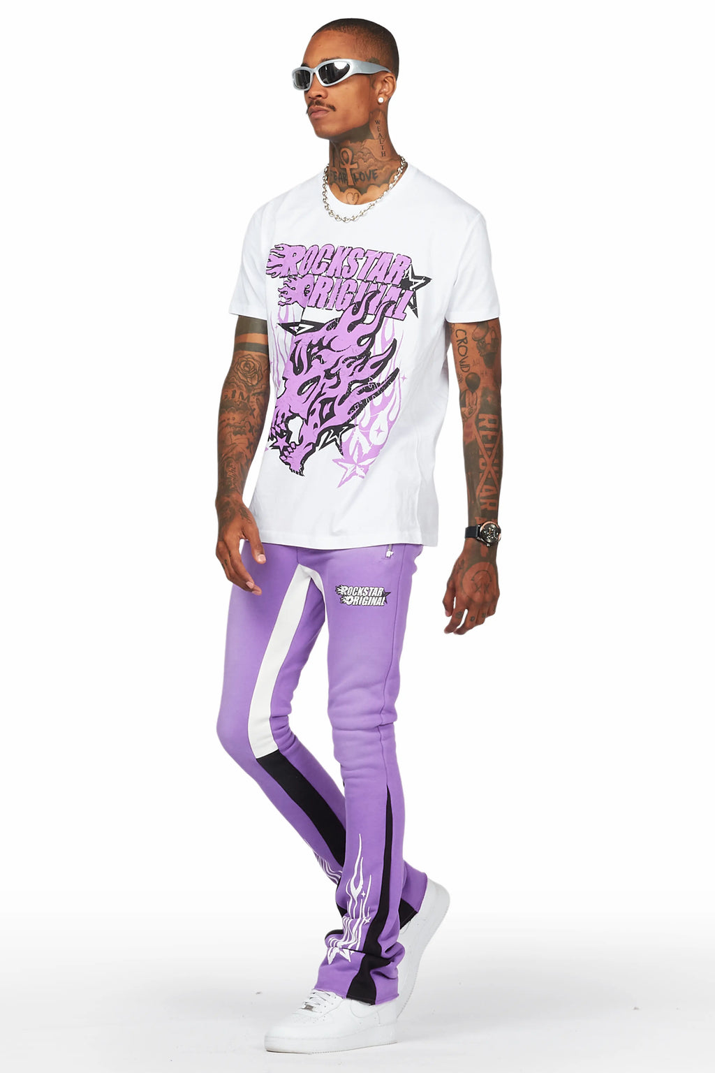 Smitty Purple/White T-Shirt/Stacked Flare Pant Set