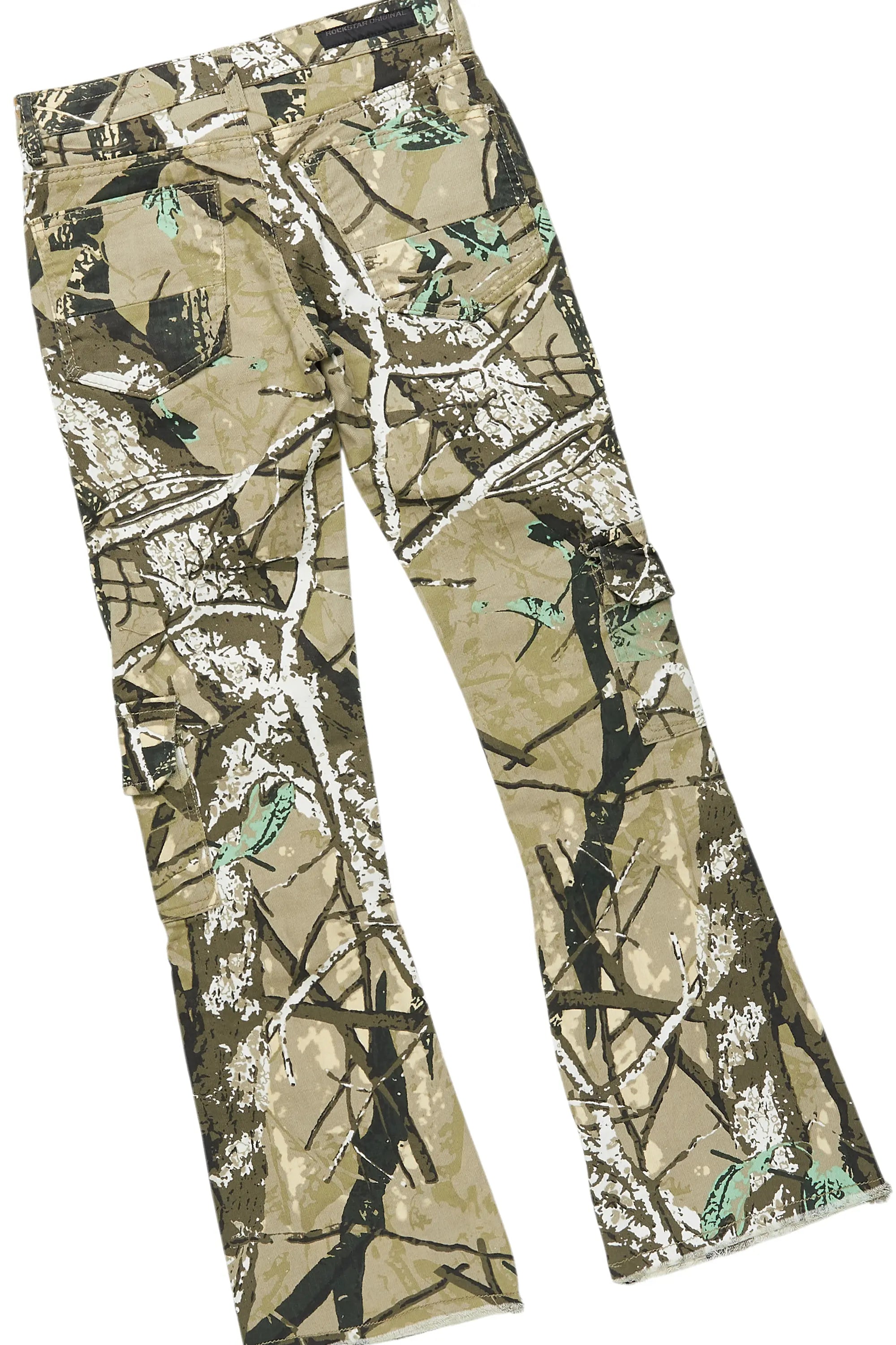 Boys Members White/Tree Camo T-Shirt/Stacked Flare Jean Set