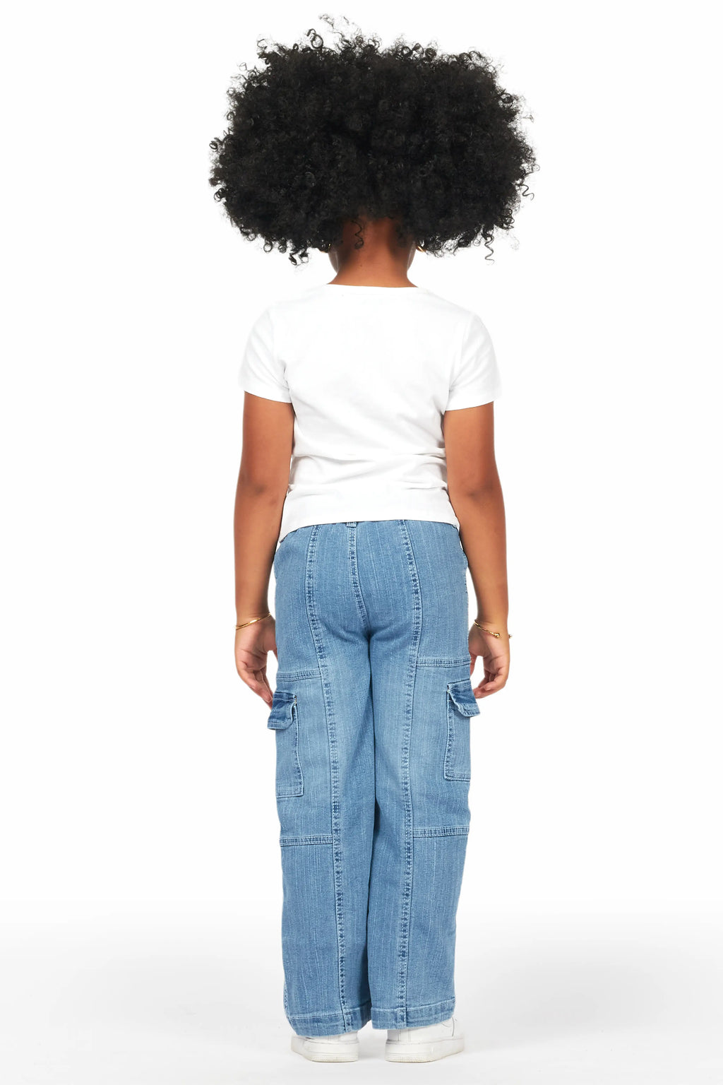 Girls Fatma White T-Shirt Wide Leg Cargo Jean Set