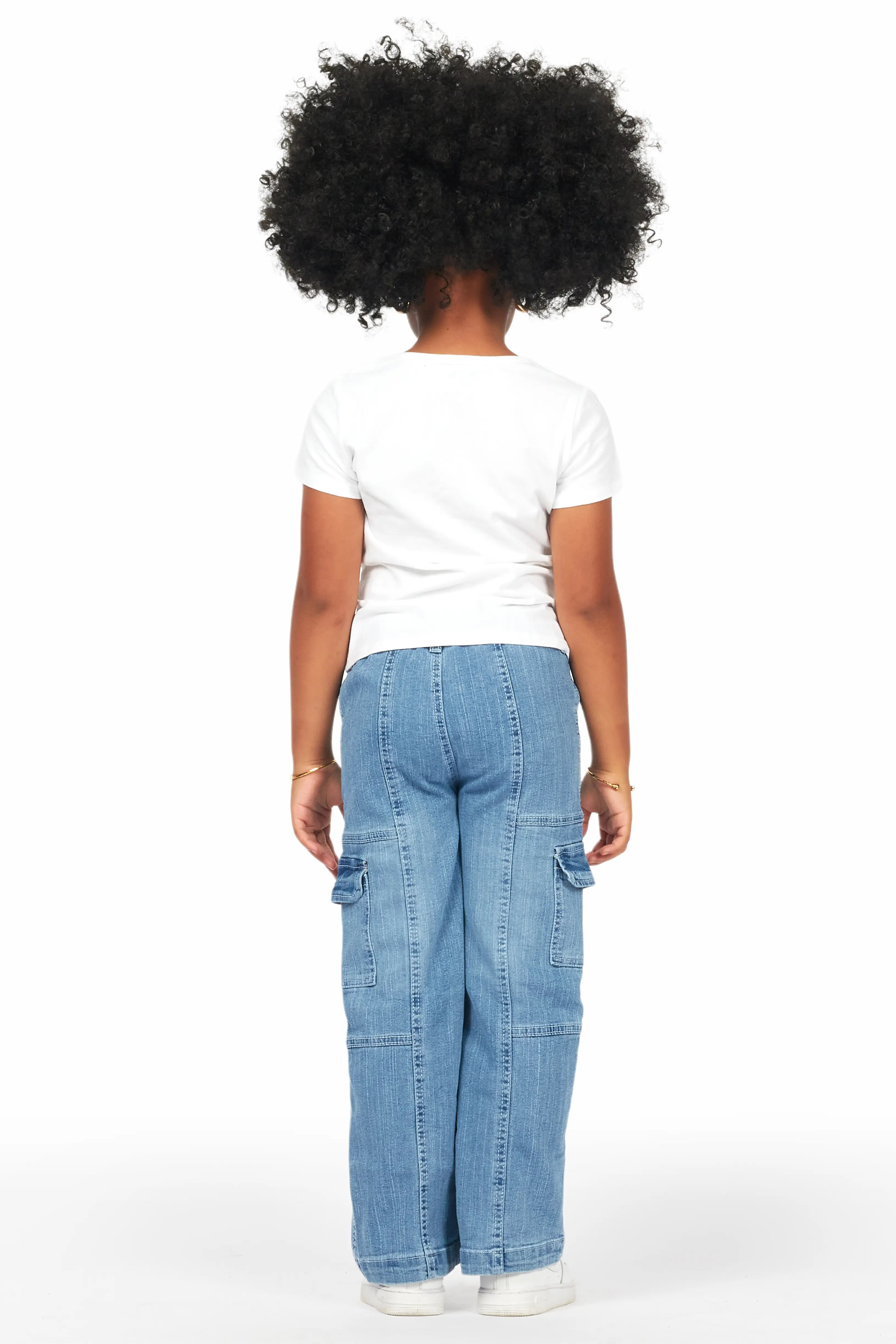 Girls Fatma White T-Shirt Wide Leg Cargo Jean Set