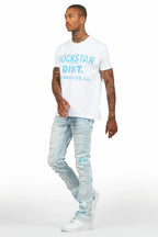Saxon White/Blue T-Shirt/Stacked Flare Jean Set
