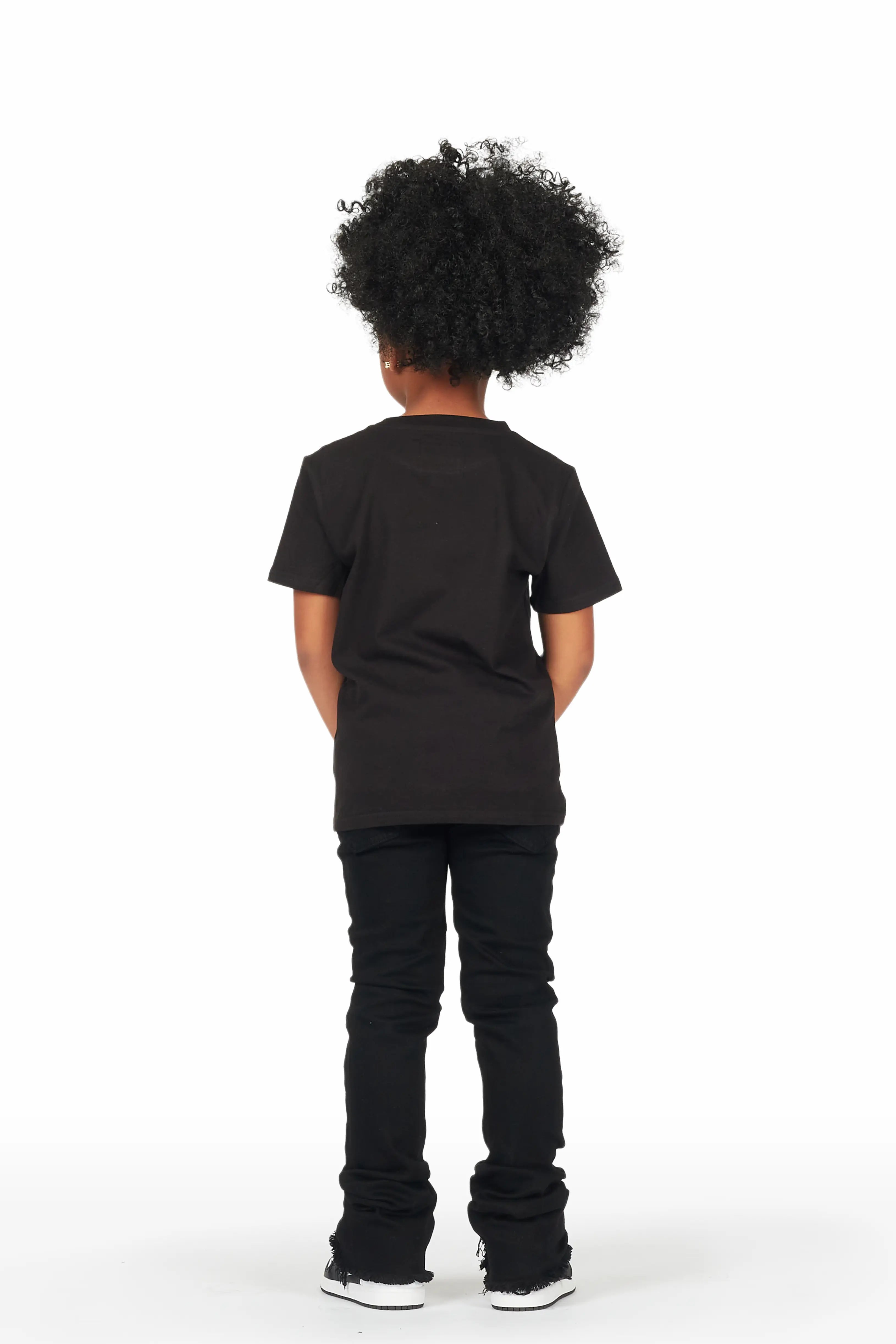 Girls Elmina Black T-Shirt Super Stacked Flare Jean Set