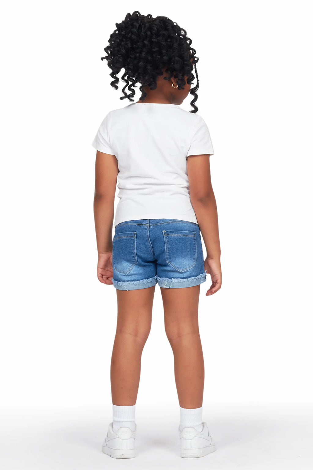 Girls Nahla White T-Shirt/Denim Short Set