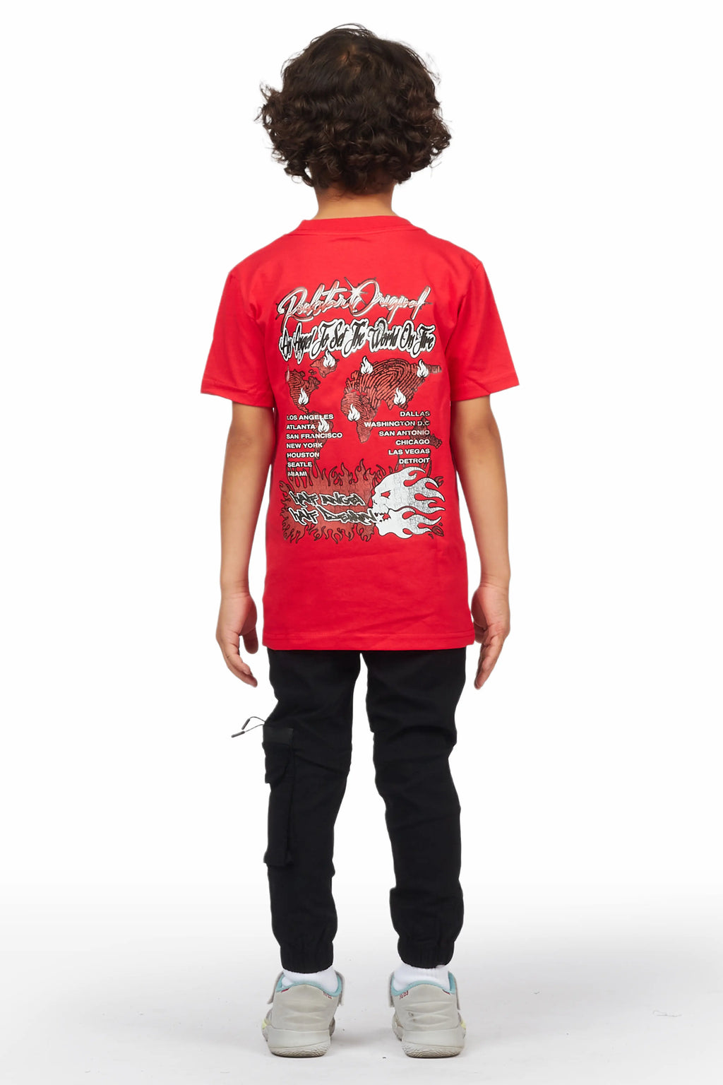 Boys Zach Red/Black T-Shirt Cargo Pant Set