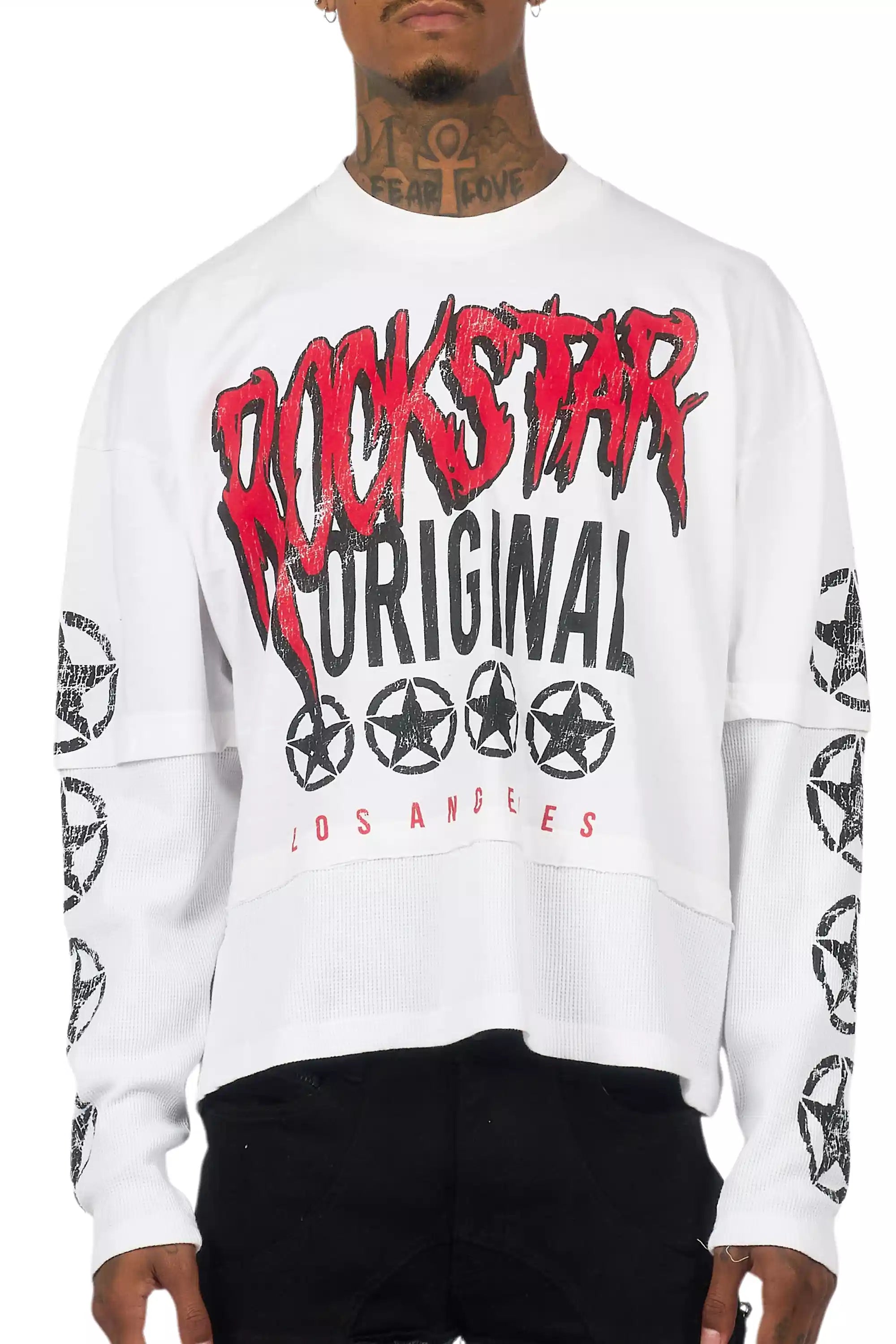 Wizzurd White/Black Boxy Crop Double Layer Tee