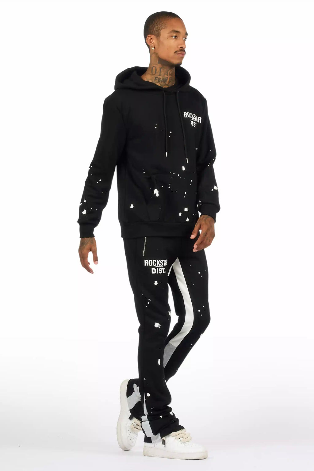 Raffer Black/White Hoodie/Super Stacked Flare Pant Set