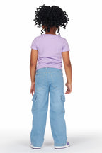 Girls Arana Lilac T-Shirt Wide Leg Cargo Jean Set