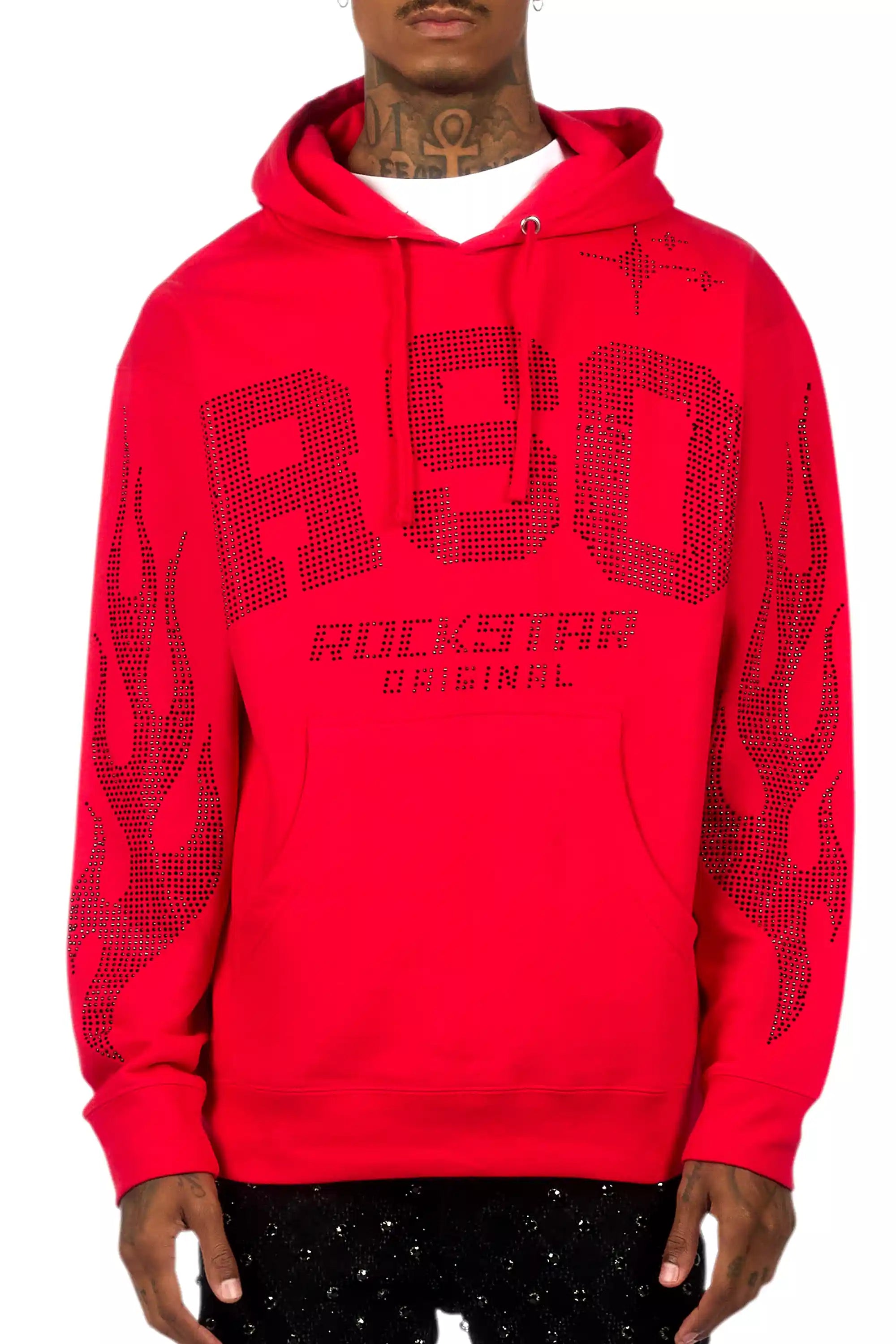 Merek Red/Black Rhinestone Graphic Hoodie