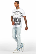 Samba Blue Rhinestone Stacked Flare Jean