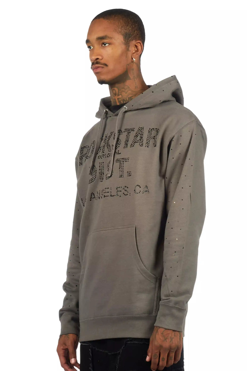 Thryll Heather Grey/Black Rhinestone Graphic Hoodie