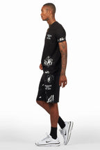 Fillip Black/White T-Shirt/Raw Edge Short Set
