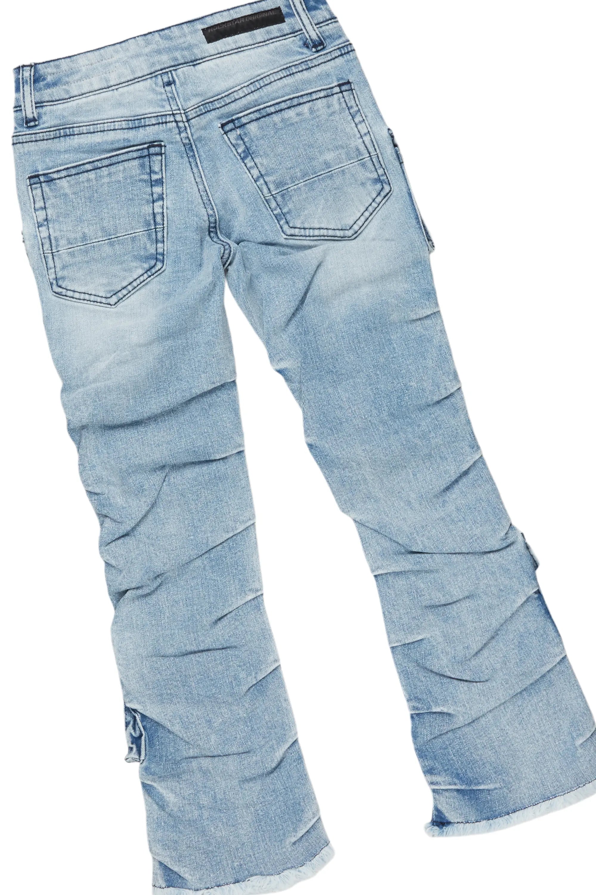 Boys Andros Grey/Light Blue Mohair Hoodie/Stacked Flare Jean Set