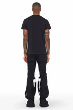 Rowen Black Stacked Flare Jean