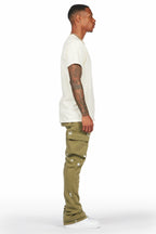 Radko Olive Stacked Flare Cargo Pants