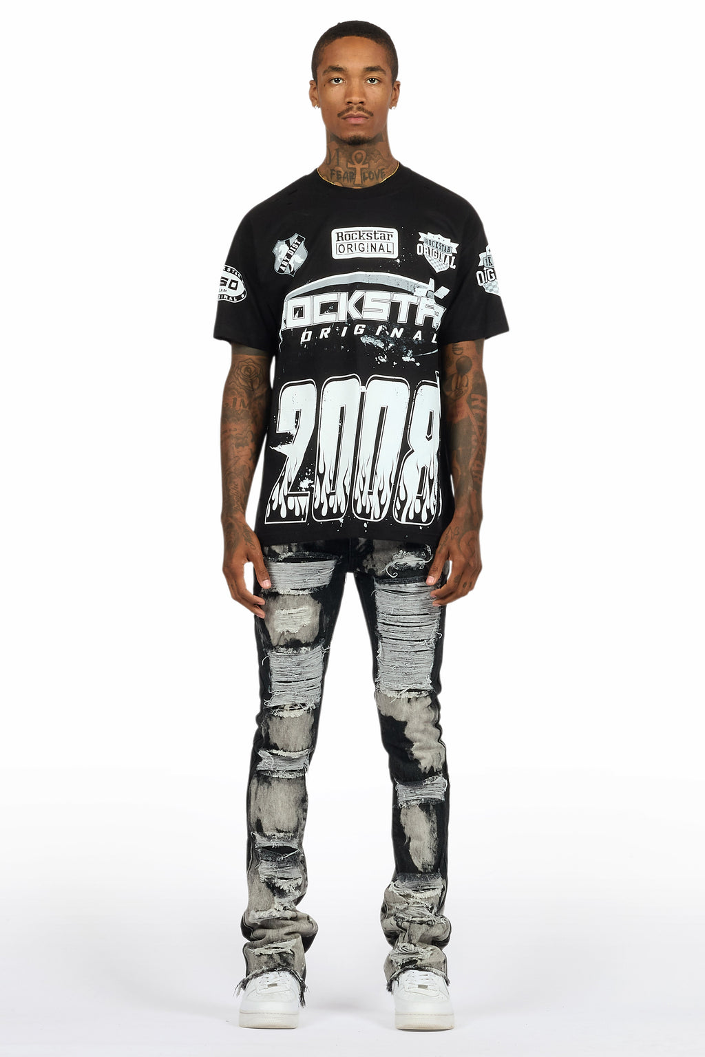 Amos Black T-Shirt/Stacked Flare Jean Bundle