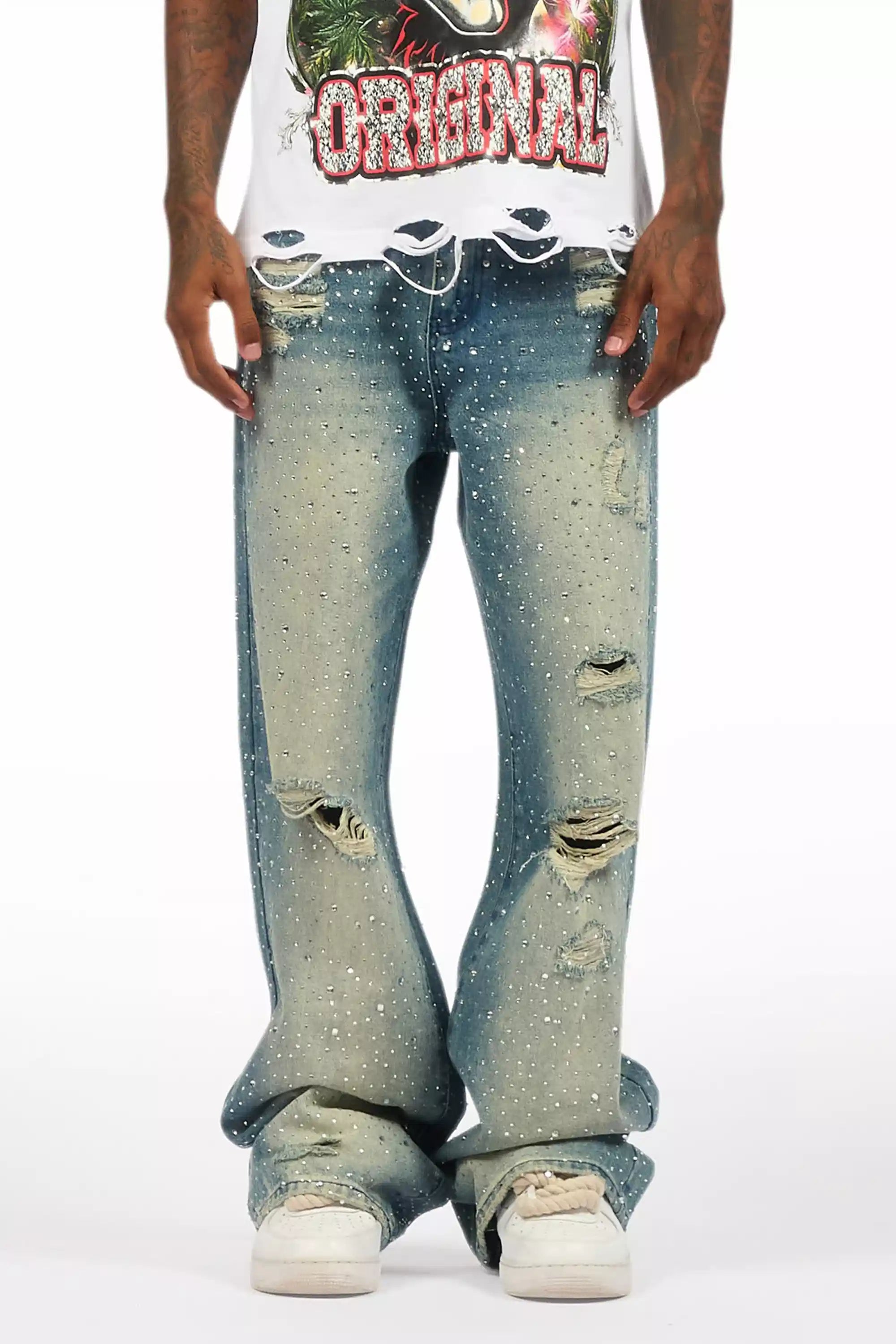 Discolite Rhinestone Medium Blue Baggy Jean
