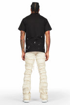 Kaito Beige Painter Stacked Flare Jean
