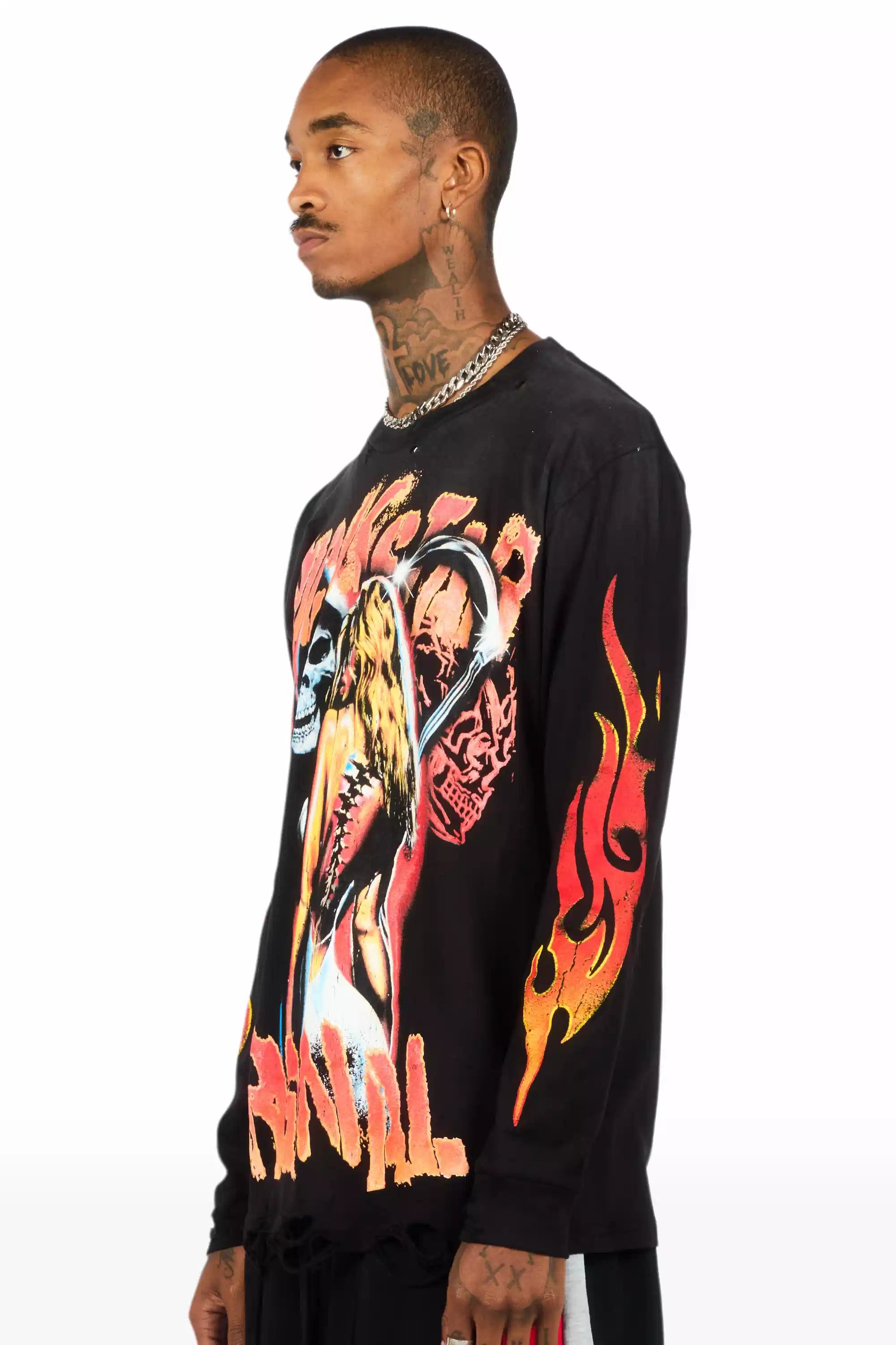 Zo Black/Orange Long Sleeve Graphic T-Shirt