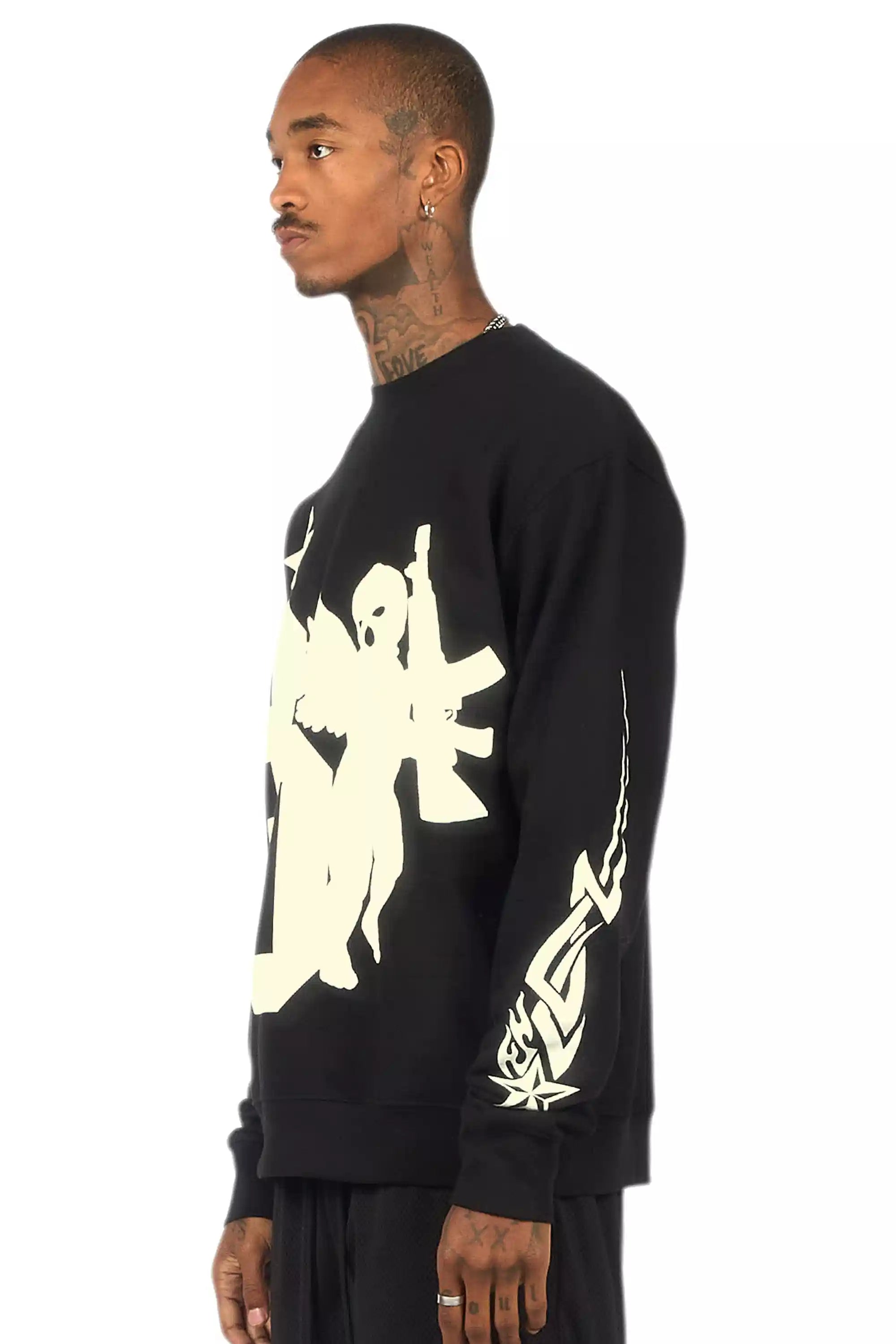 Pluton Black/Cream Graphic Crewneck Sweatshirt