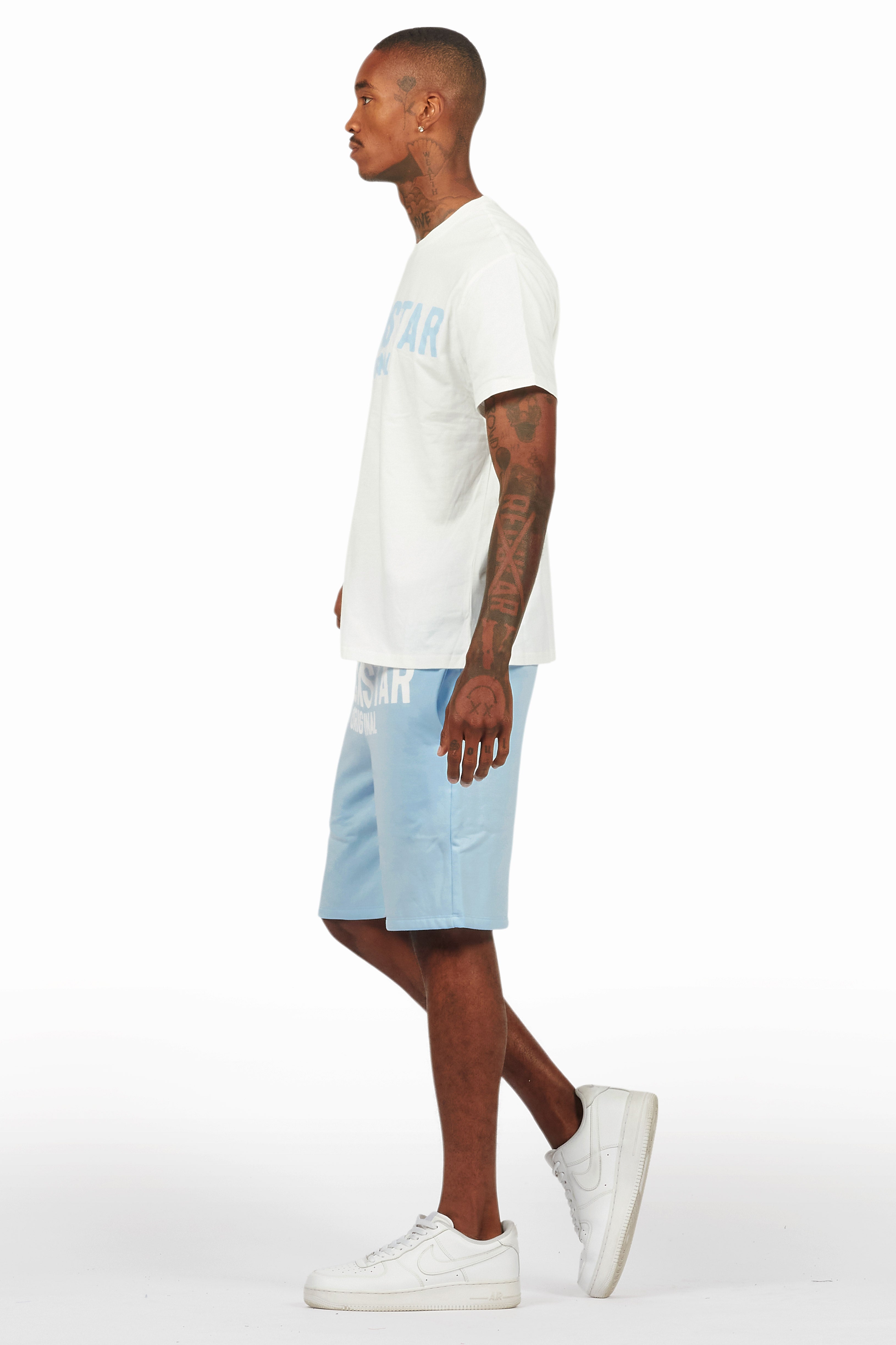 Sana White/Blue Short Set