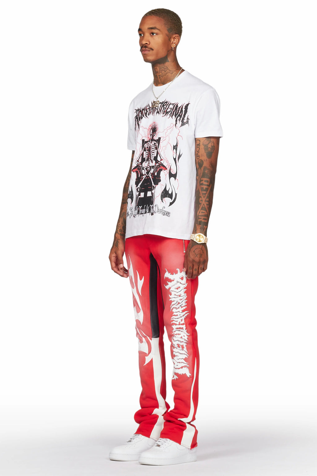 Deathrow White/Red T-Shirt/Stacked Flare Pant Set