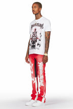 Deathrow White/Red T-Shirt/Stacked Flare Pant Set