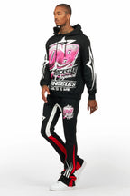 Kastell Black Hoodie/Stacked Flare Track Pant Set