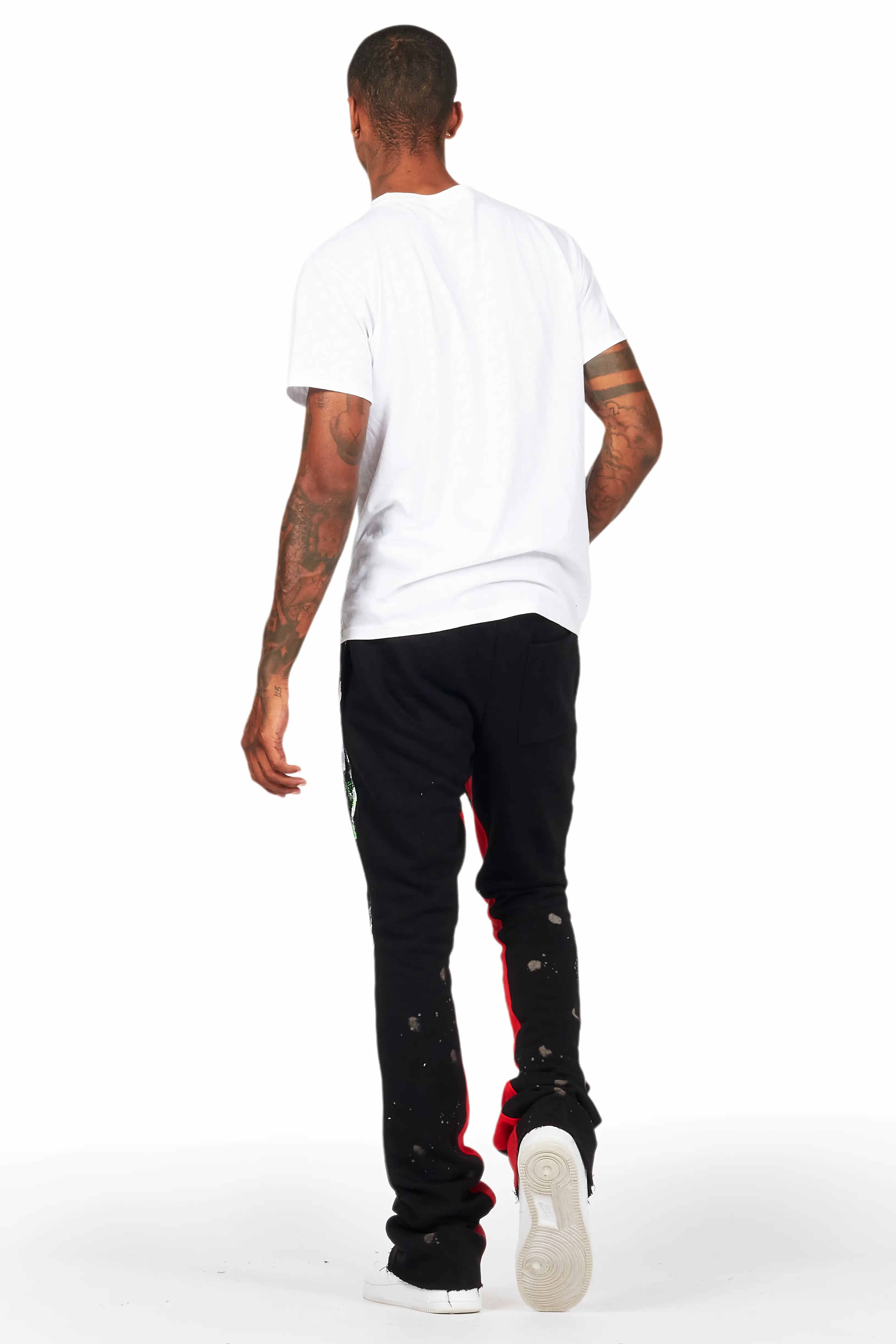 Washi Black Patchwork Stacked Flare Track Pant