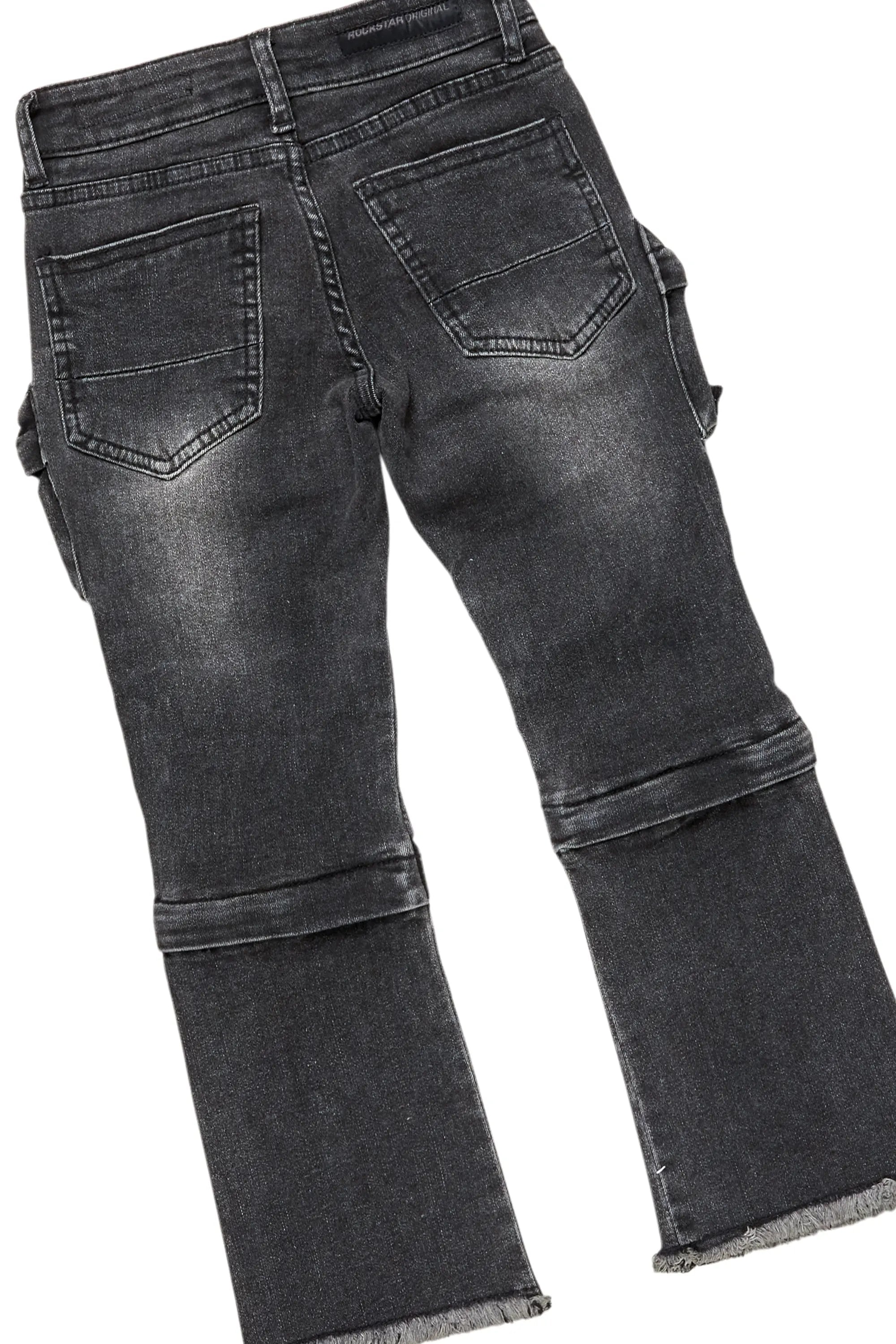 Boys University Black Hoodie/Stacked Flare Jean Set