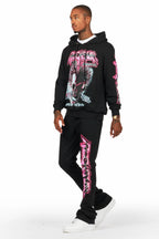 Obern Black/Black Graphic Hoodie/Stacked Flare Pant Track Set