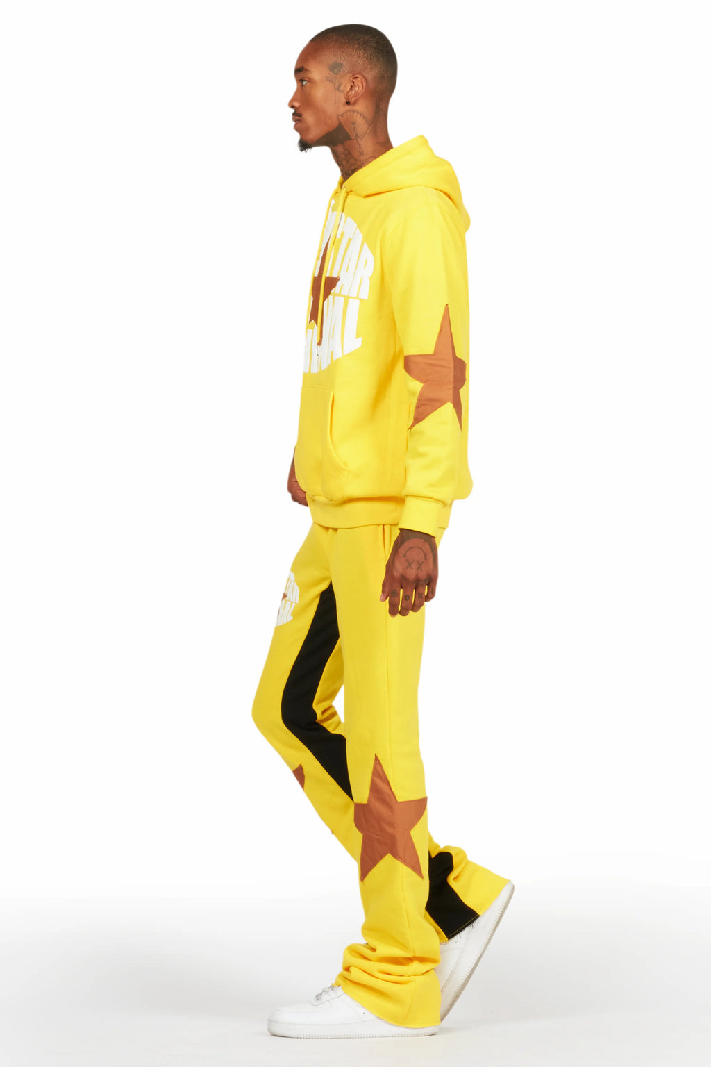 States Yellow Baggy Stacked Hoodie Track Set