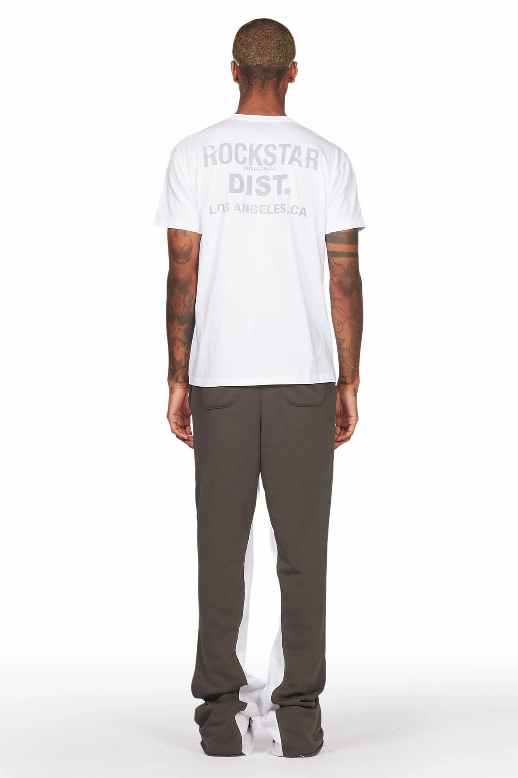 Acotas Olive Patchwork Stacked Baggy Flare Pants